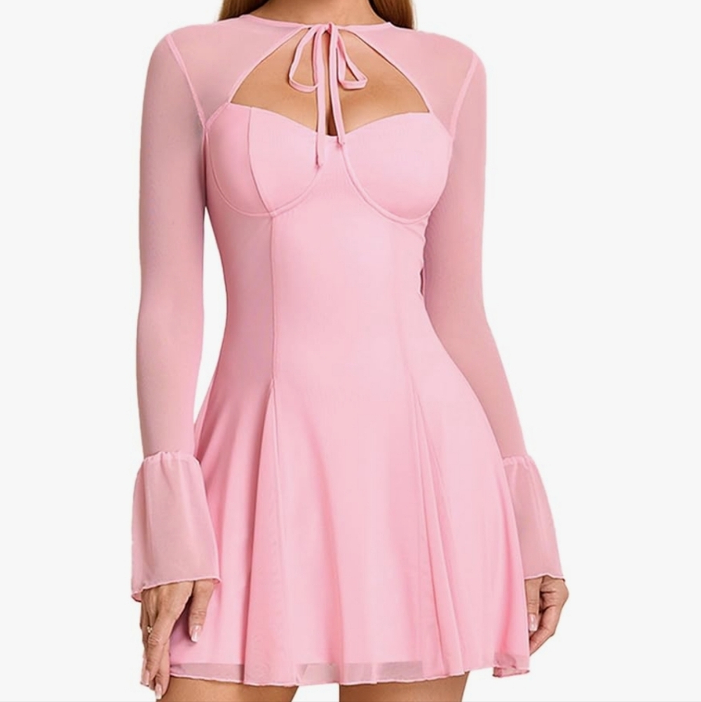 Chic Pink Long Sleeve Dress